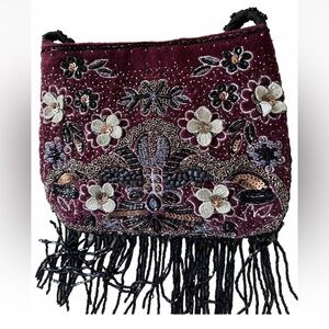 ZARA Bag Boho Bohemian Fringes Crossbody Shoulder Embroidered Beaded Flowers